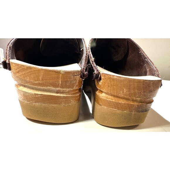 Troentorp Swedish Clogs Brown Leather Lace-Up Size 41 Wooden Sole Handmade Shoes - Picture 10 of 16